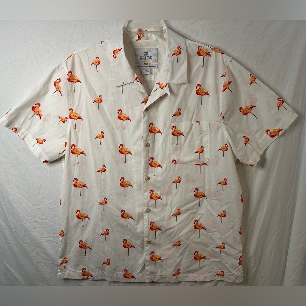 28 Palms Flamingo Button Down Shirt Large White Tropical